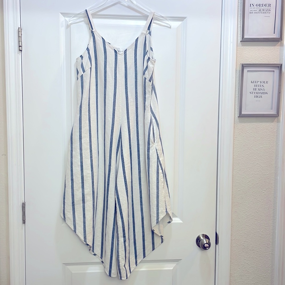 Pinstripe Linen Wide Leg Jumpsuit